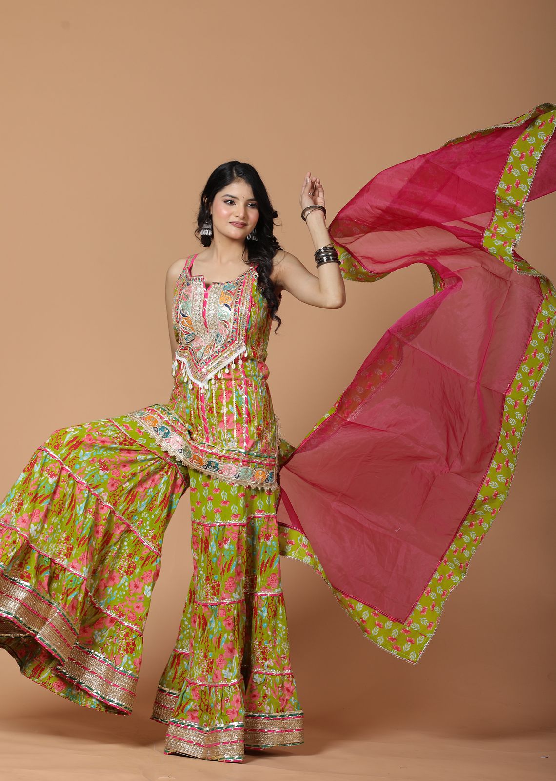 Green Coloured Sharara Dress